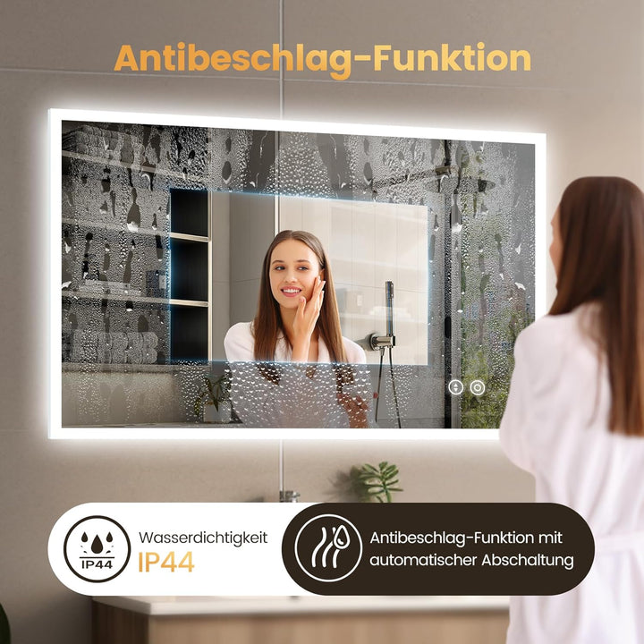 YOLEO Badspiegel mit Beleuchtung 120x80cm, LED Spiegel Wandspiegel mit Steckdose, Badezimmerspiegel