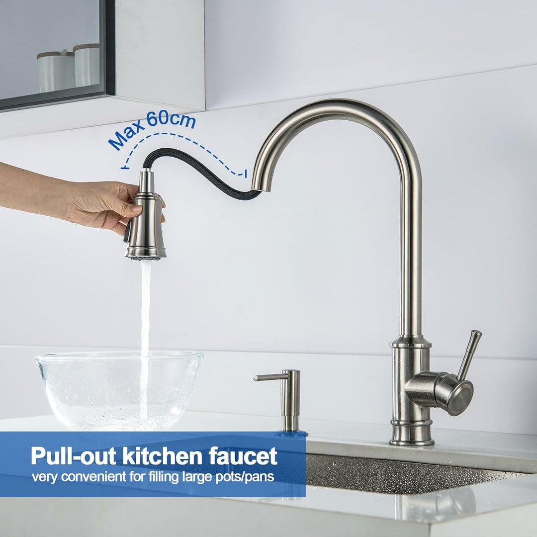 Vintage Wasserhahn Küche Mit Brause Ausziehbar,Küchenarmatur 360°Schwenkbar Spültischarmatur,Einhebe