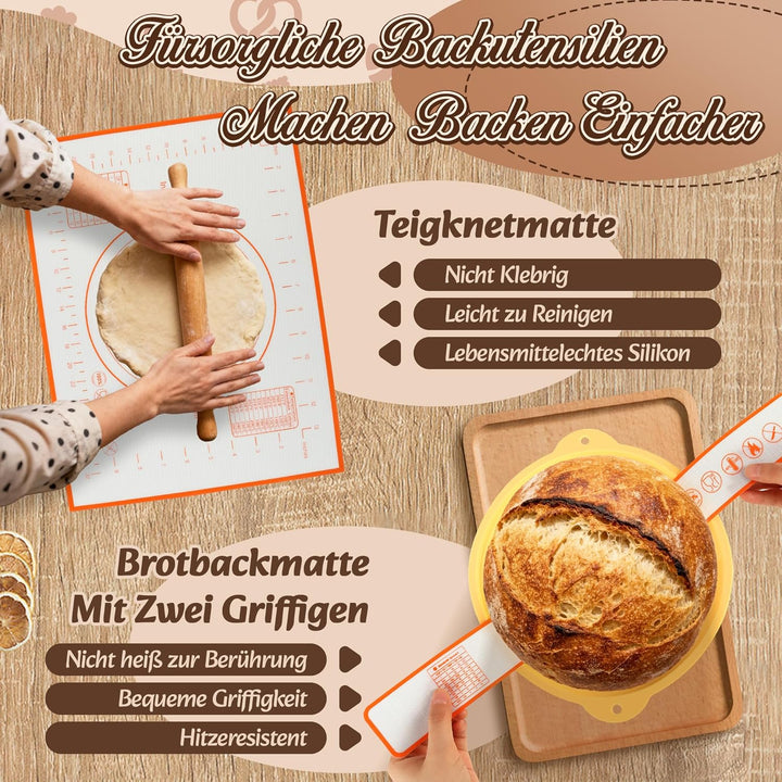 Gärkörbe für Brot, Gärkörbchen Sauerteig Set, 2 Silikon Gärkörbchen zum Brotbacken, Kit Brotbackzube