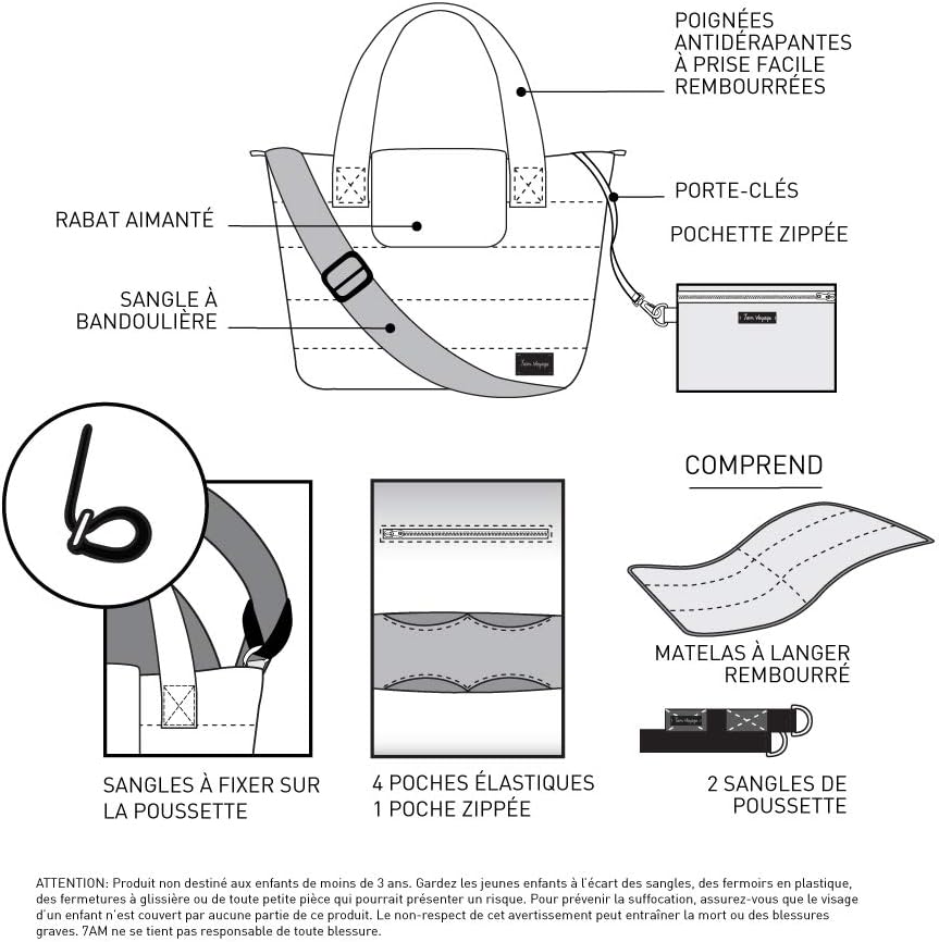 7AM Tote Bag for Women - Waterproof Capri Crossbody &amp; Zippered Diaper Bags, Included Changing Diaper