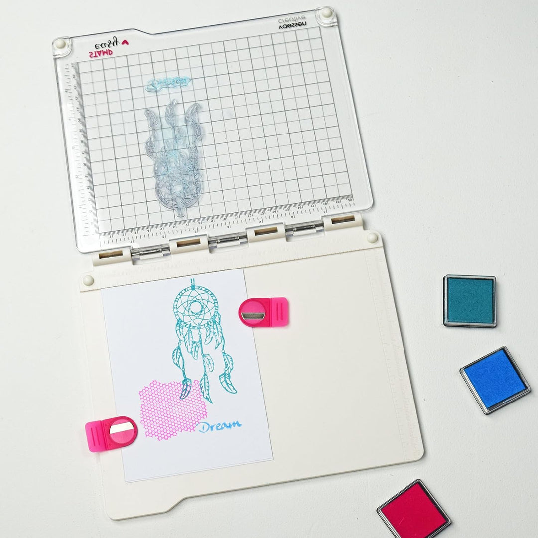 Vaessen Creative Score Easy Falzbrett cm/Metric Roze & Stamp Easy Stempel Plattform, 23.5 x 20.5 x 1