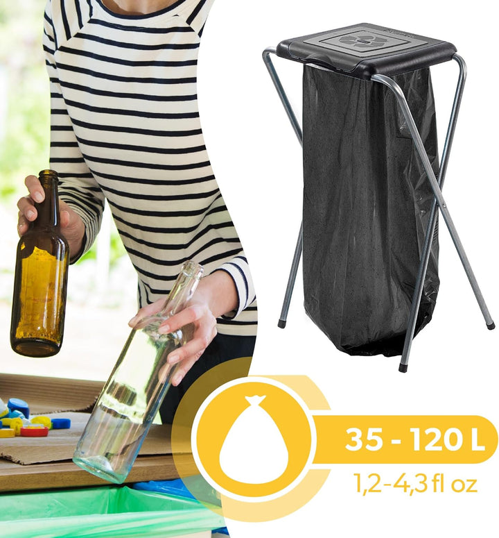 KADAX Ständer für Mülltrennung, Stabiler Müllsackhalter mit Kunststoffdeckel, Müllsackständer, Abfal