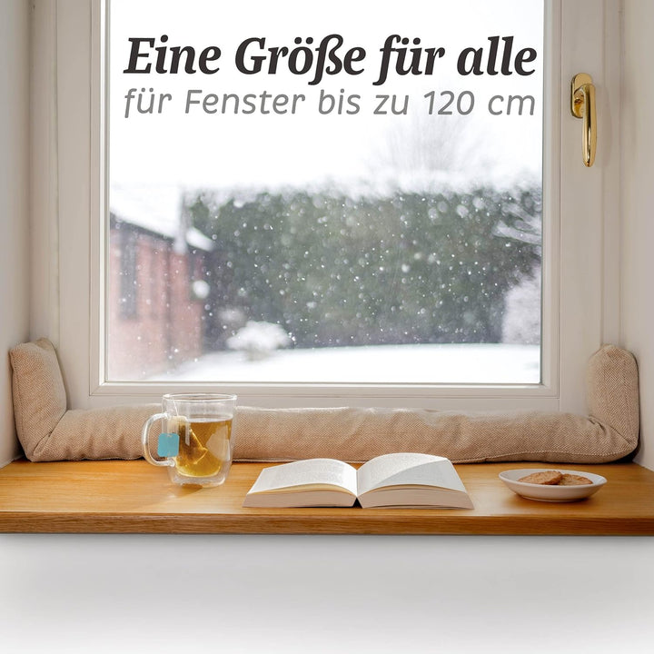 Zugluftstopper für Fenster bis 120cm - Waschbar - Energiesparend - Extra Lang & Schwer - Auch für br