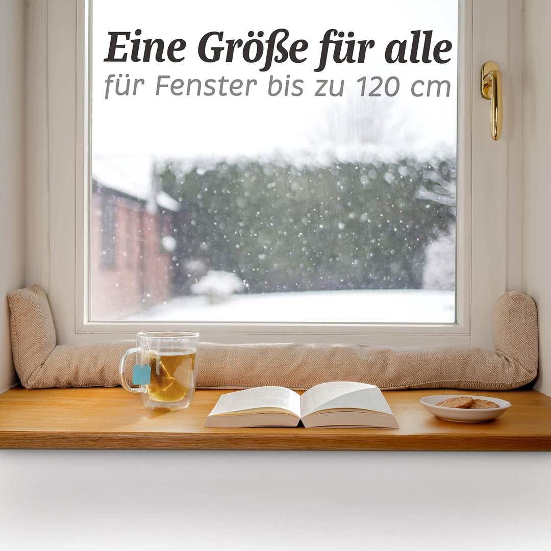 Zugluftstopper für Fenster bis 120cm - Waschbar - Energiesparend - Extra Lang &amp; Schwer - Auch für br