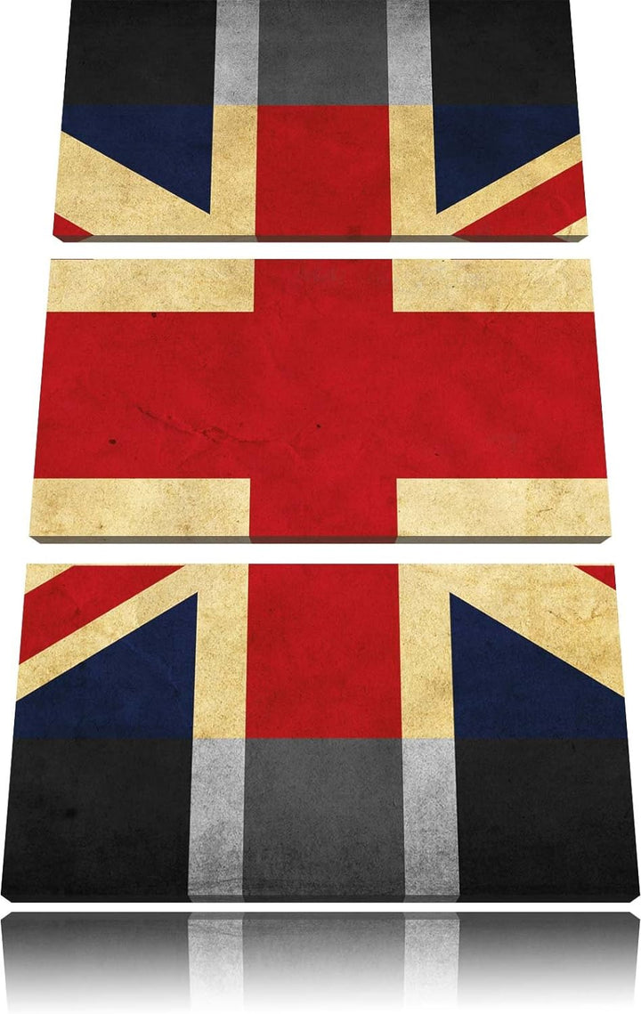 Pixxprint Landesflagge von England schwarz/weiss 3-Teiler Leinwandbild 120x80 Bild auf Leinwand