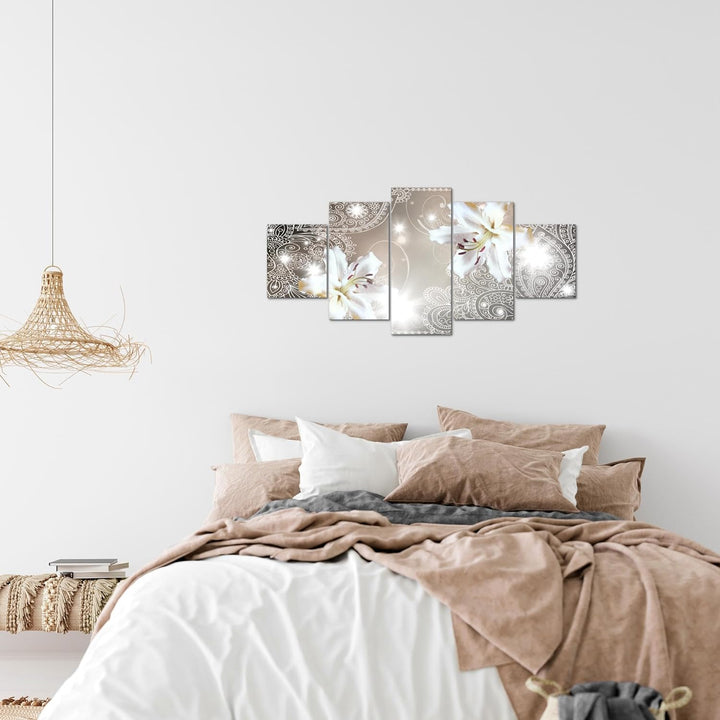 Runa Art Wandbilder Blumen Lilien 5 Teilig Bild auf Vlies Leinwand Deko Wohnzimmer Abstrakt Beige 00
