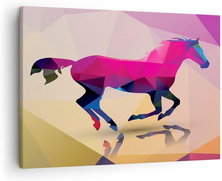 Bilder auf Leinwand Pferd Tiere Geometrie Diamant Leinwandbild 70x50cm Wandbilder Dekoration Wohnzim