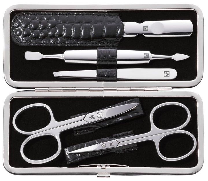 ZWILLING Maniküre Set Pediküre Kit, Nagelpflege Komplettset, Rindleder, Kroko Edition, 5-teilig,