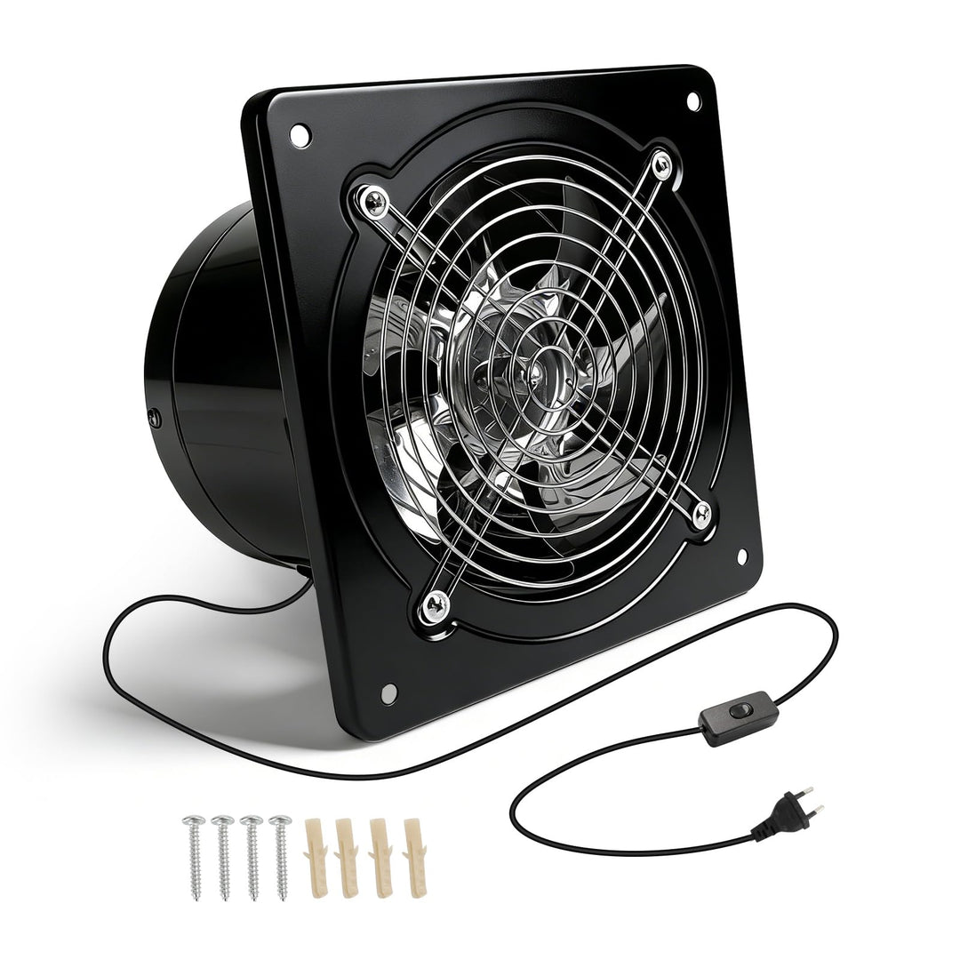 150mm Abluftventilator 600m³/h, Leiser mit Schalter, Stecker, Rückstauklappe, 40W Industrieller Wand