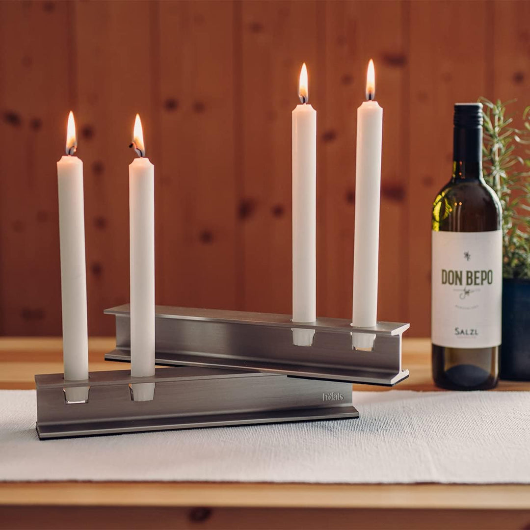 höfats - HENRY METAL II Silber - Design Kerzenhalter für zwei Stabkerzen - moderner Kerzenständer im