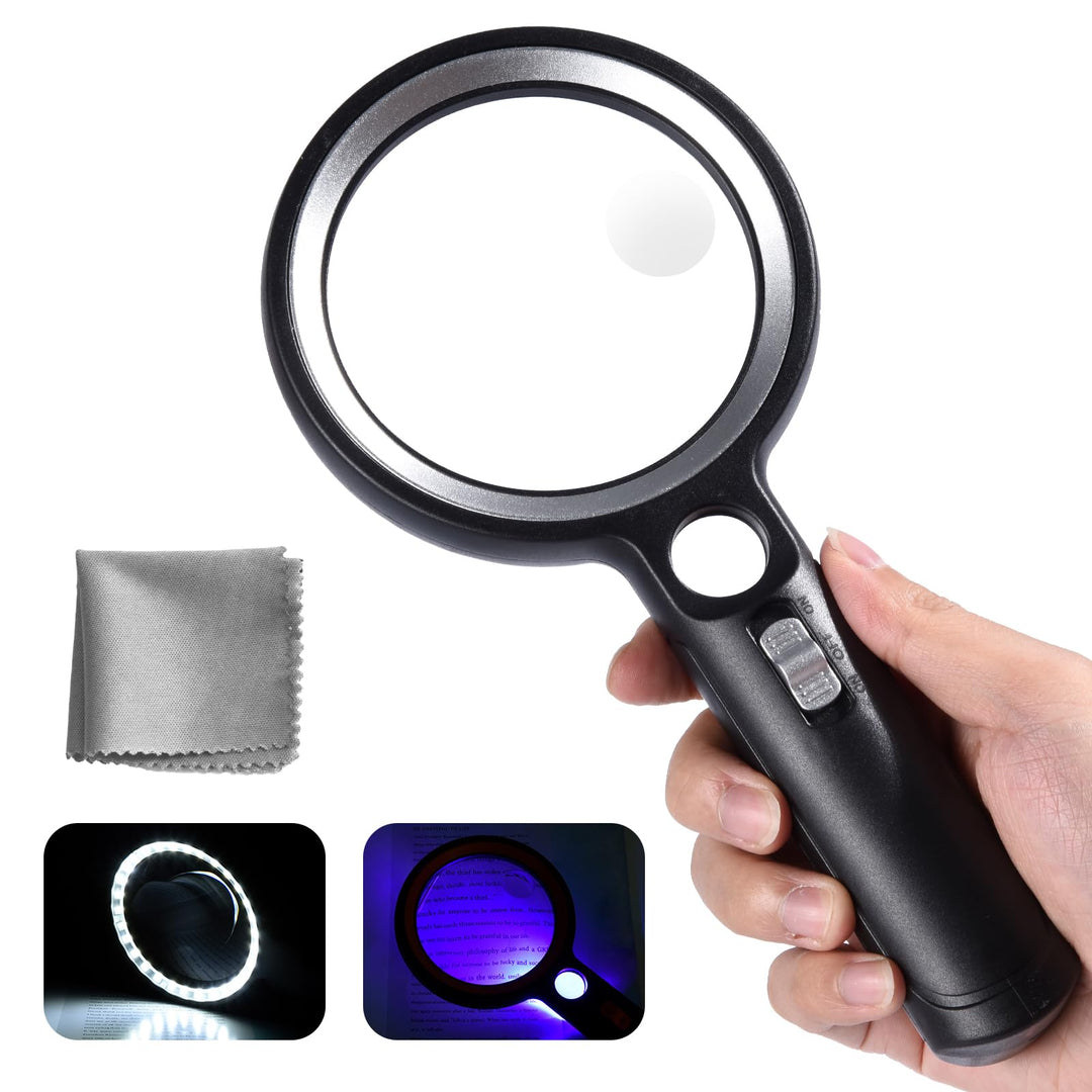 Lupe mit Licht mit 30 LED, 30X 45X 60X Leselupe mit Licht Gross, 30 Fach Vergrösserung Handlupe mit