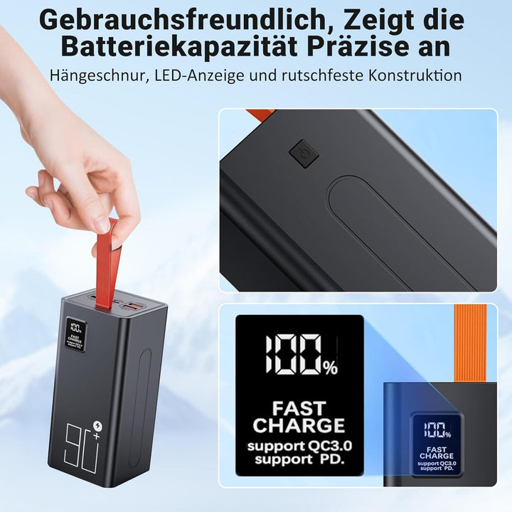 90000mAh Power Bank, 22.5W Schnellladung USB C Powerbank, 5 Ausgängen &amp; 2 Eingängen Grosse Kapazität