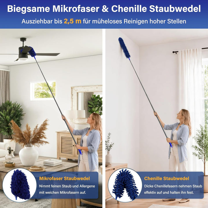 marysgift Staubwedel Teleskop Waschbar Mikrofaser Duster Lang Ausziehbar Bis 250cm,7 Stück Staubwede