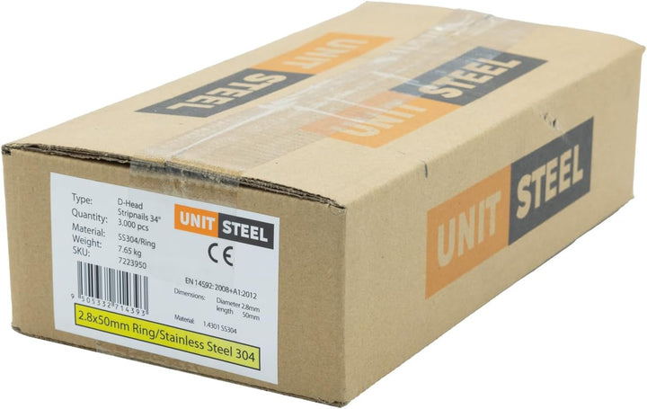 34° Halbkopf-Streifennägel - 2,8X50mm, 3.000 stück, Nägel für Druckluft-Nagler, D-Kopf, Ring/Rostfre