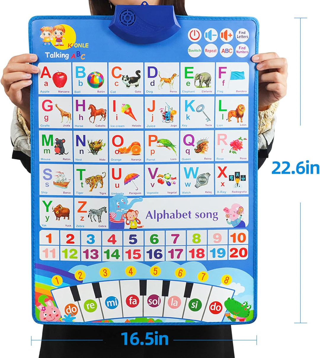 Bildungsspielzeug Spanisch Englisch Wanddiagramm Klavier Musik Plakat Zahlen 1-20 Kinder Montessori