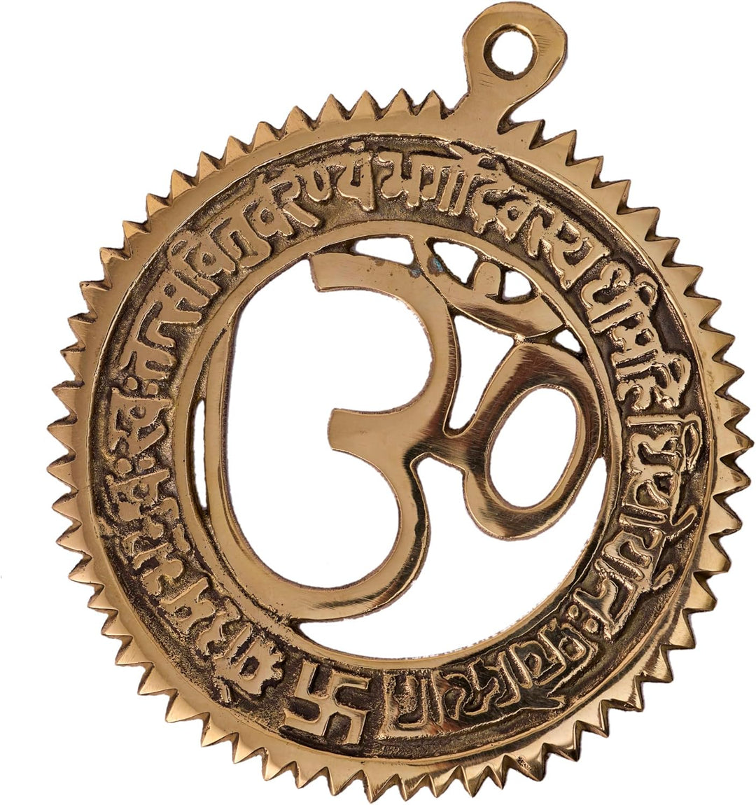 GURU JEE Om Messing Wandaufhängung mit Gayatri Mantra Religiöse Om Messing Wanddeko für Haus Temple