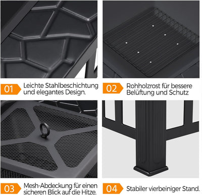 Yaheetech Feuerschale mit Funkenschutz, 3 in 1 Feuerstelle Feuerkorb mit Schürhaken, Fire Pit Feuers