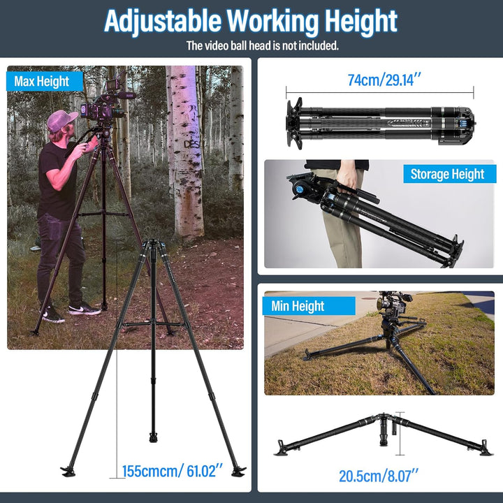 SIRUI SVS75 Rapid System Videostativ, Carbonfaser Stativ 155cm mit einstufiger Höhenverstellung, Mit