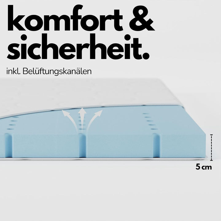 Sämann Baby Laufstall aus Holz I Baby Laufgitter 75x100 cm Grau/Natur I Inkl. Matratze Cloud Air I R
