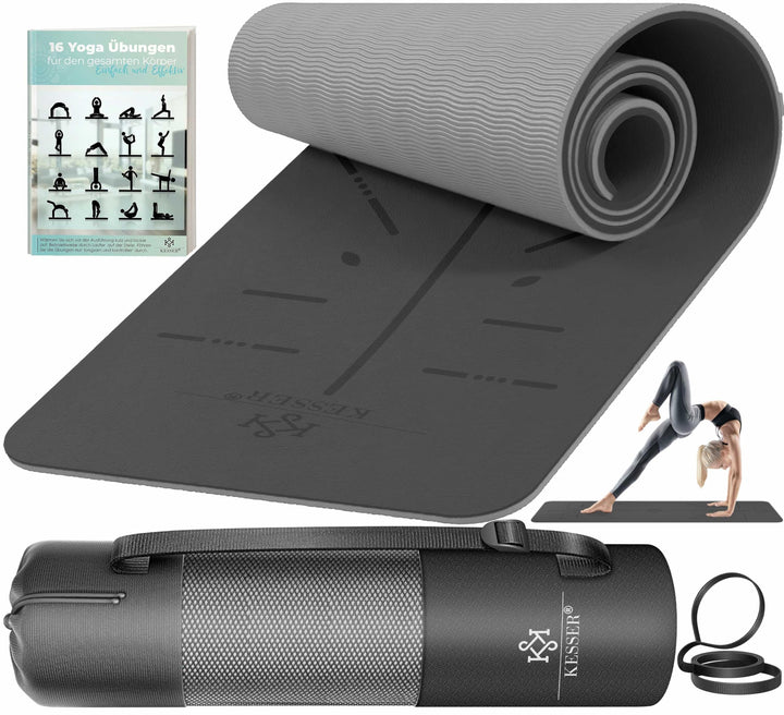 KESSER® Gymnastikmatte mit Tragegurt rutschfest TPE Yogamatte Gepolstert &amp; rutschfest Fitnessmatte,