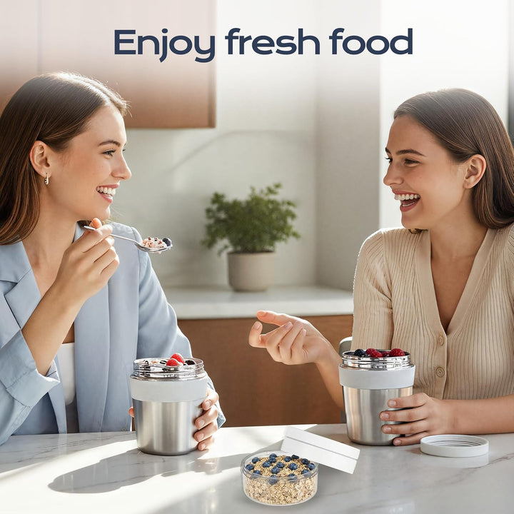 Edelstahl Müslibecher to go 500 ml + 220 ml Inklusive Löffel, auslaufsicher und isoliert Geeignet fü