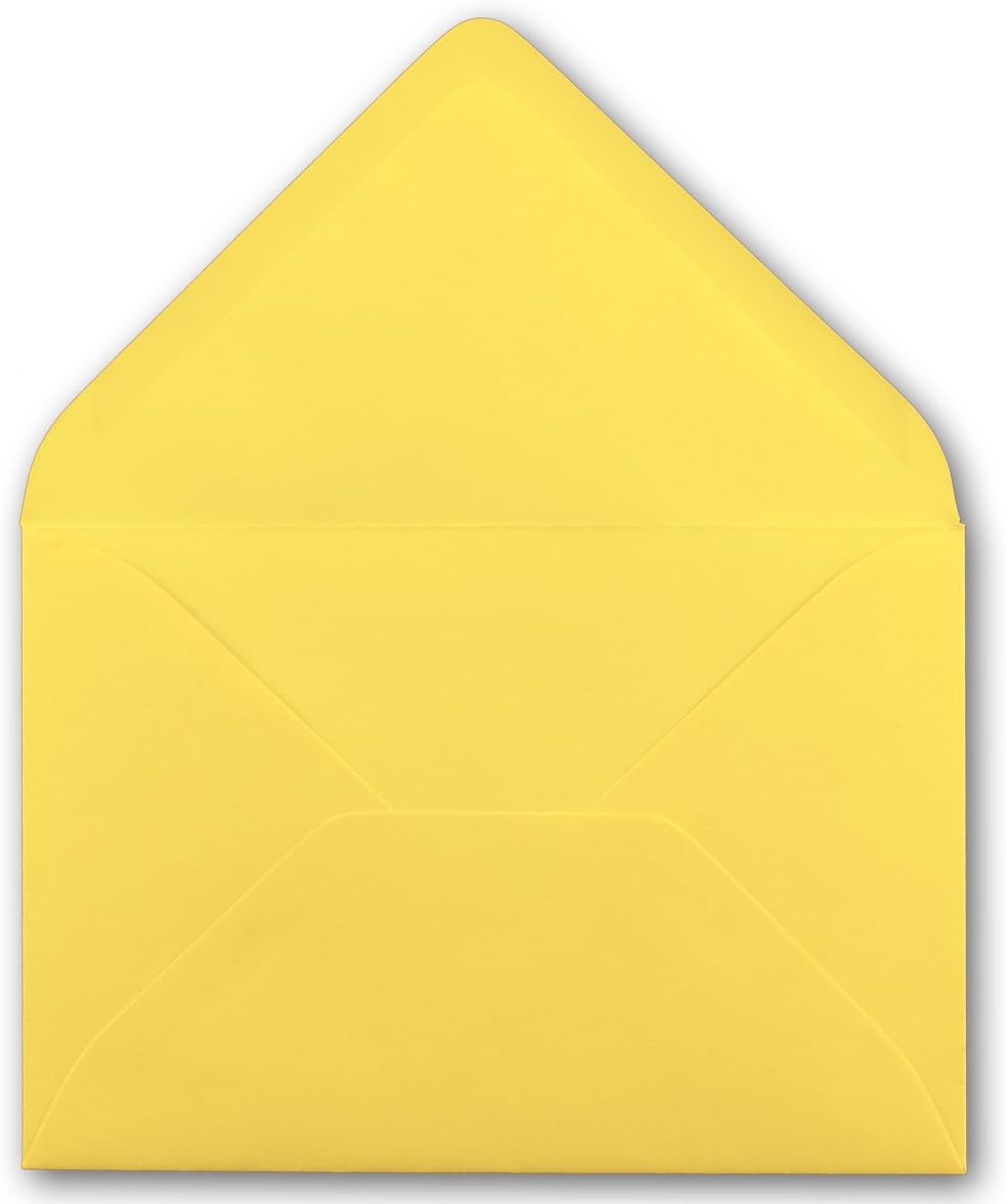 250x kleine Umschläge in Zitronengelb DIN C7 8,1 x 11,4 cm mit Spitzklappe und Nassklebung in 120 g/