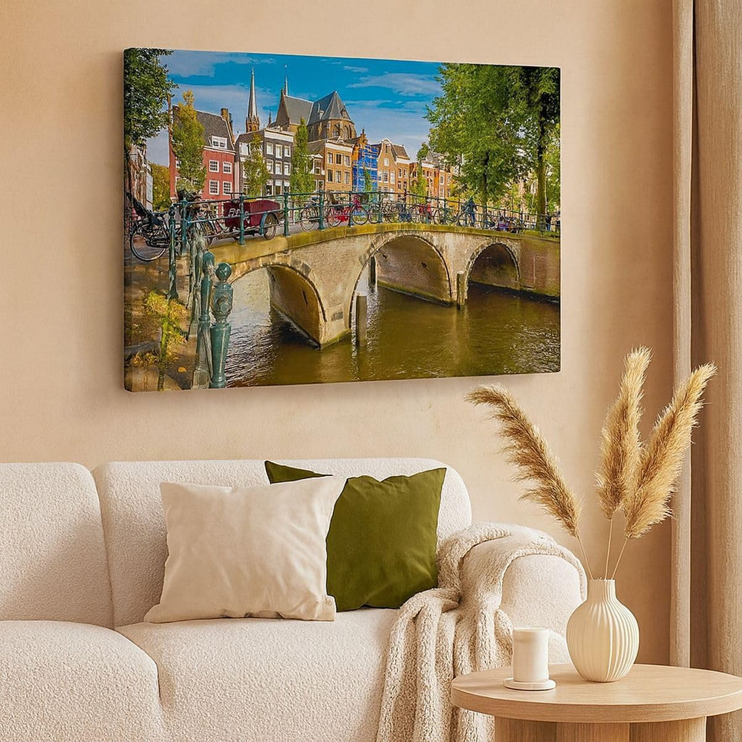 Bilder auf Leinwand 100x70cm Leinwandbild amsterdam Bögen Architektur Gebäude Gross Wanddeko Bild Sc