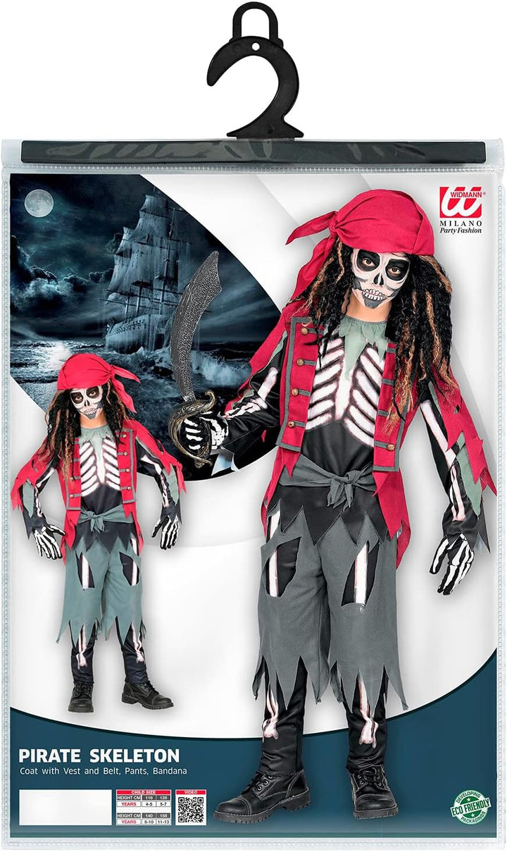 "PIRATE SKELETON" (shirt with vest and belt, pants, bandana) - (116 cm / 4-5 Years), 116