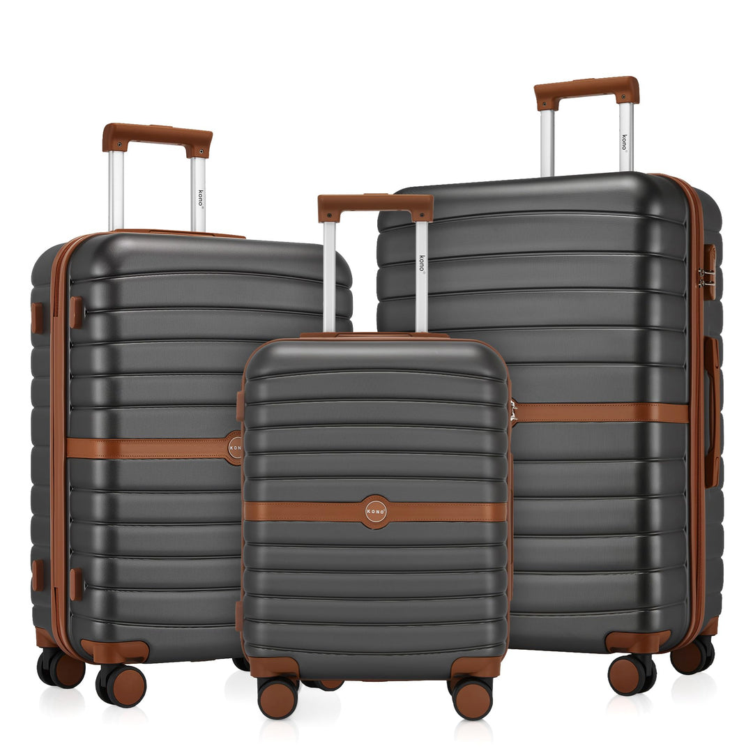 KONO Koffer Reisekoffer Trolley Kofferset 3 Teilig von ABS+PC Hartschalenkoffer mit Zwillingsrollen