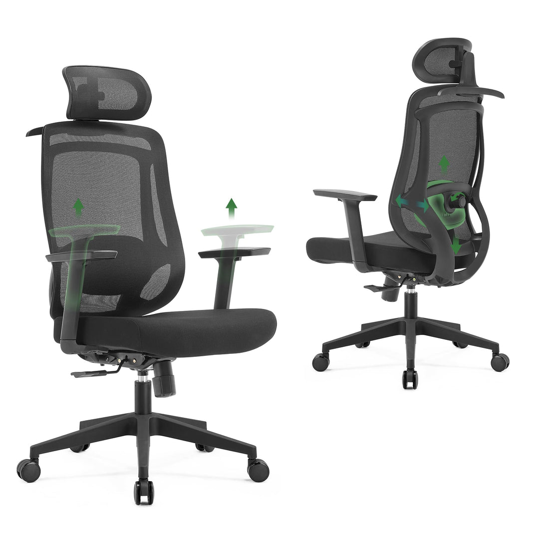 CALIYO Icon-H Bürostuhl Ergonomisch, Schreibtischstuhl mit Verstellbarer Kopfstütze, Armlehnen, Lend