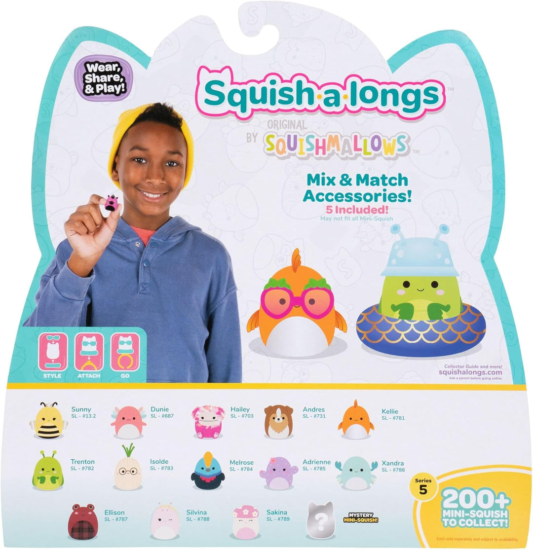 Squish-a-longs SQAL0268-14er Pack, enthält 14x 2,5 cm Mini-Squish mit 4X Accessoires, 1x Ring und 1x