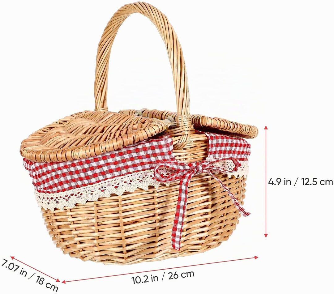 iplusmile Kleiner Weidenkorb mit Deckel und Henkel Geflochten Ovaler Picknickkorb Kinder Rotkäppchen