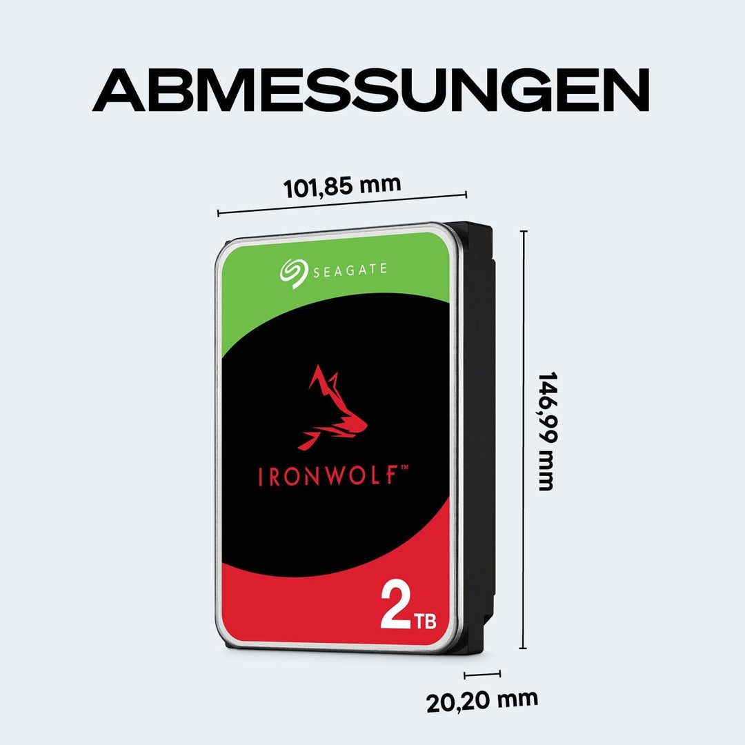 Seagate IronWolf 2 TB interne Festplatte NAS HDD, 3.5 Zoll, 5400 U/Min, CMR, 64 MB Cache, SATA 6 GB/