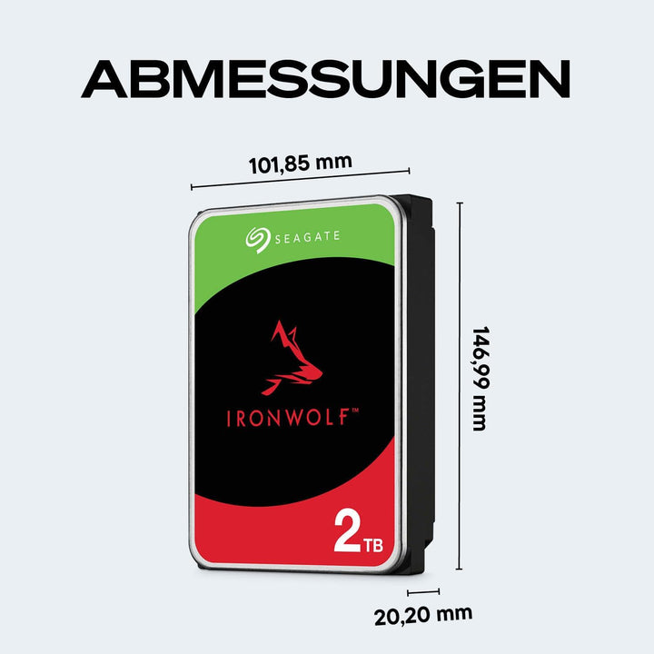 Seagate IronWolf 2 TB interne Festplatte NAS HDD, 3.5 Zoll, 5400 U/Min, CMR, 64 MB Cache, SATA 6 GB/