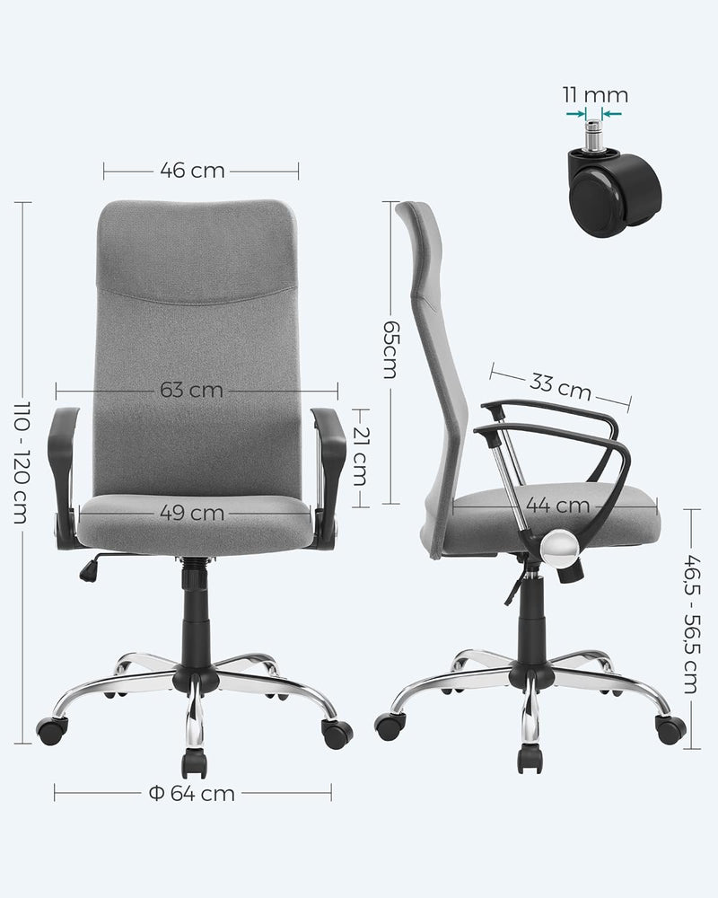 SONGMICS Bürostuhl, ergonomischer Schreibtischstuhl, Drehstuhl, gepolsterter Sitz, Stoffbezug, höhen