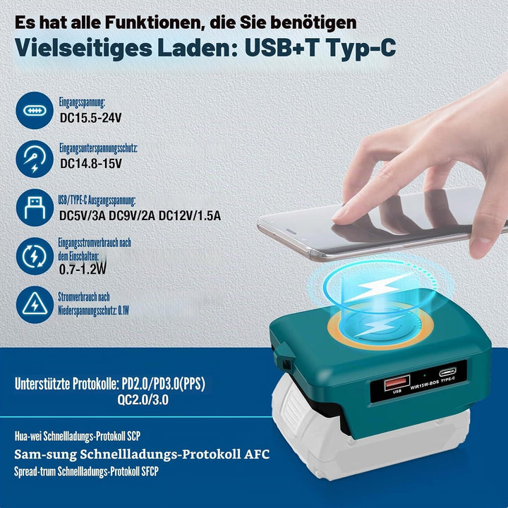 Handy Wireless Ladegeräte für Bosch Professional 18V System Batterie GBA 18V Batterien, 15W Handy La