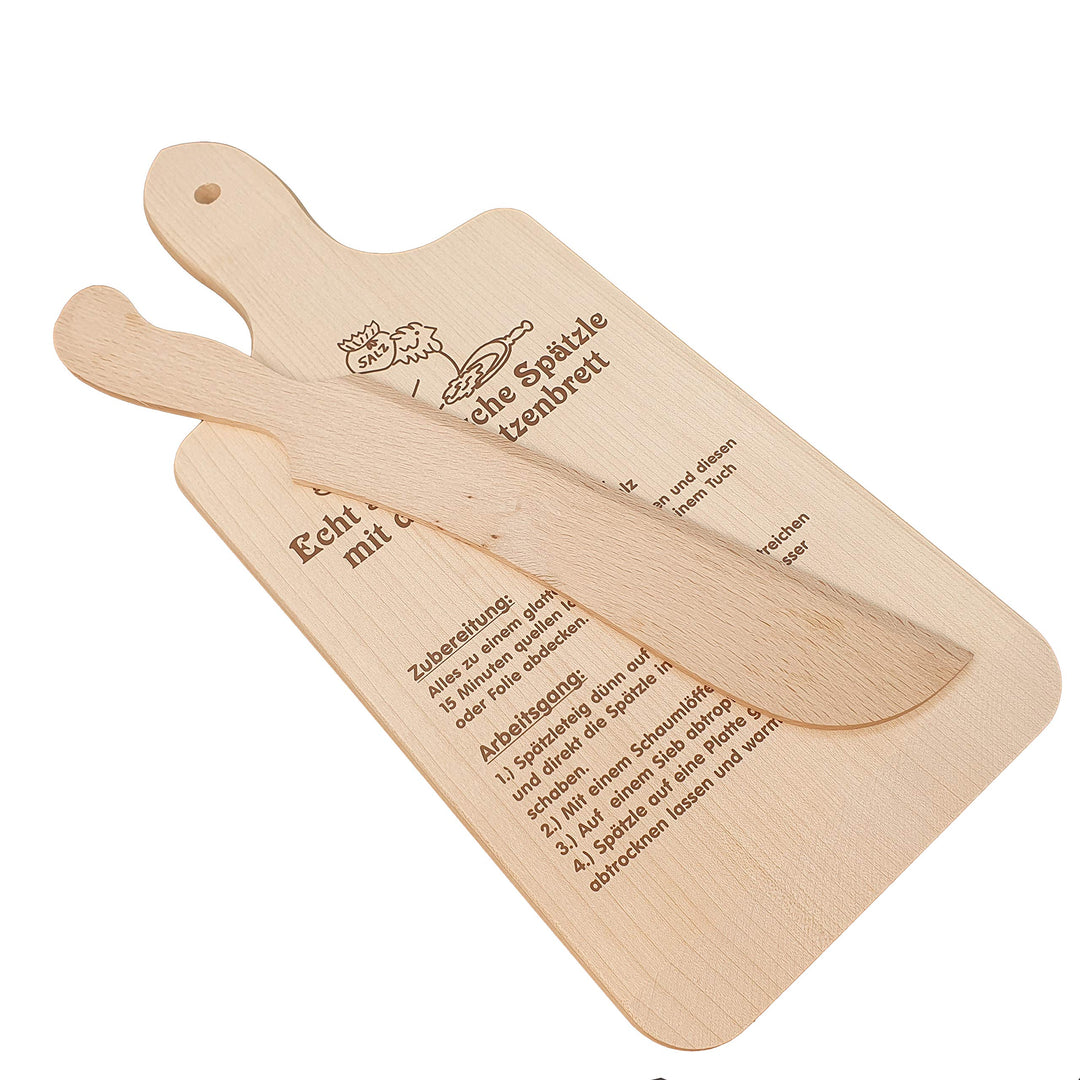 DEKOFANT Spätzlebrett mit Rezept und Spätzle Messer ca 35x15x1cm