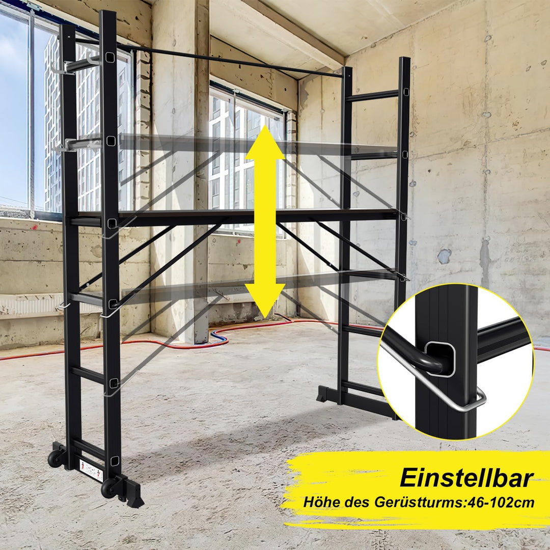 Gimisgu Gerüst, 4 in 1 Alu Multifunktionsleiter 6+6 Stufen, Mobile Mehrzweckleiter mit Plattform und