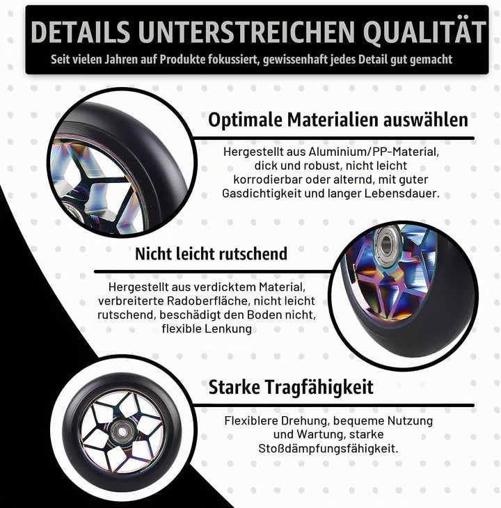 2 Stück Stunt Scooter Rollen 110 mm, Bunt Scooter Scooter Ersatzräder, 88A Rollerräder für Stunt mit