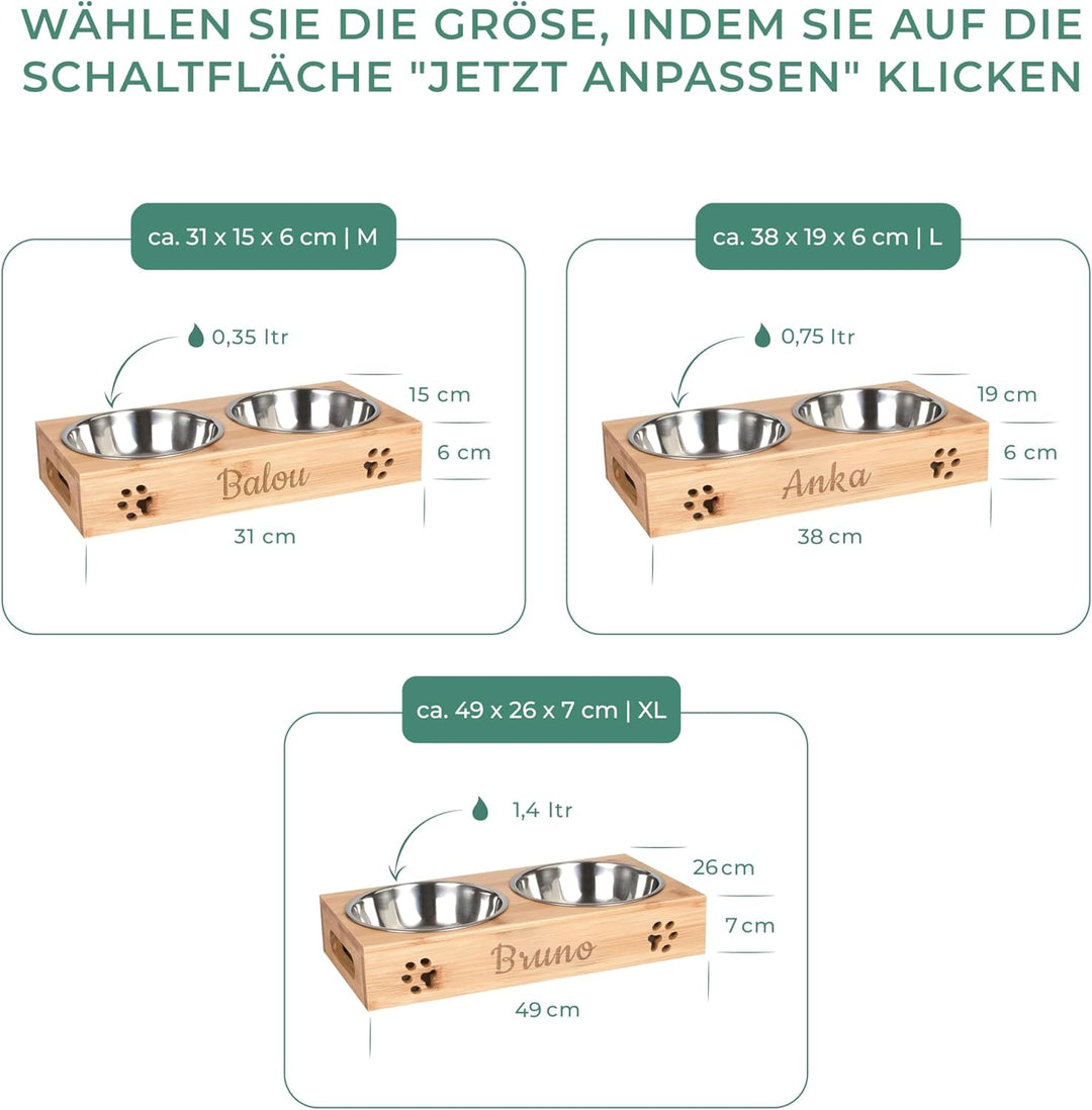 LAUBLUST Futterstation mit Name Personalisiert für Hunde - Natur | 31x15x6 cm - Futternapf & Wassern