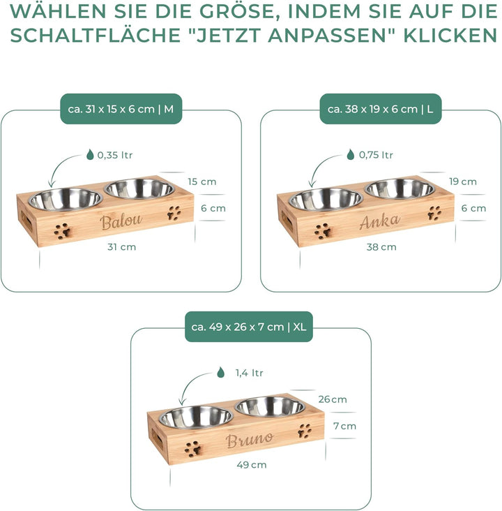 LAUBLUST Futterstation mit Name Personalisiert für Hunde - Natur | 31x15x6 cm - Futternapf & Wassern
