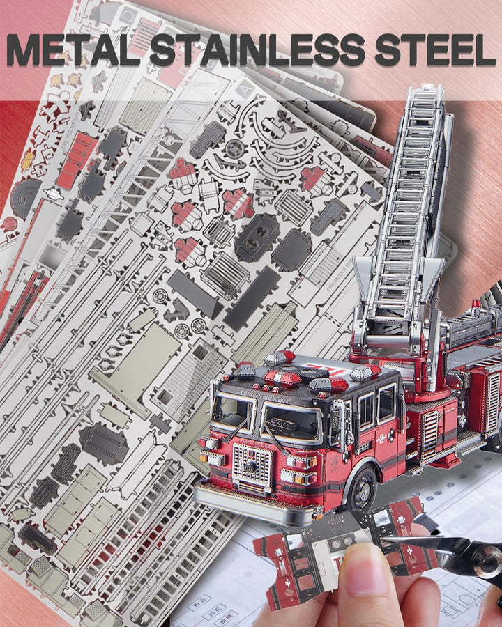 Piececool 3D Puzzle Metall Leiter Truck, Klassische Transport Feuerwehrauto Handwerk Modellbausätze