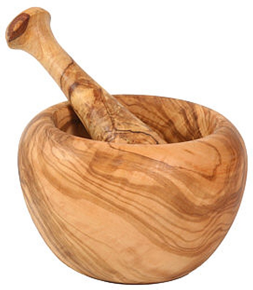 Olivenholz Mörser ca 12 cm Aussendurchmesser Handarbeit Jedes Stück ein Unikat incl. Stössel