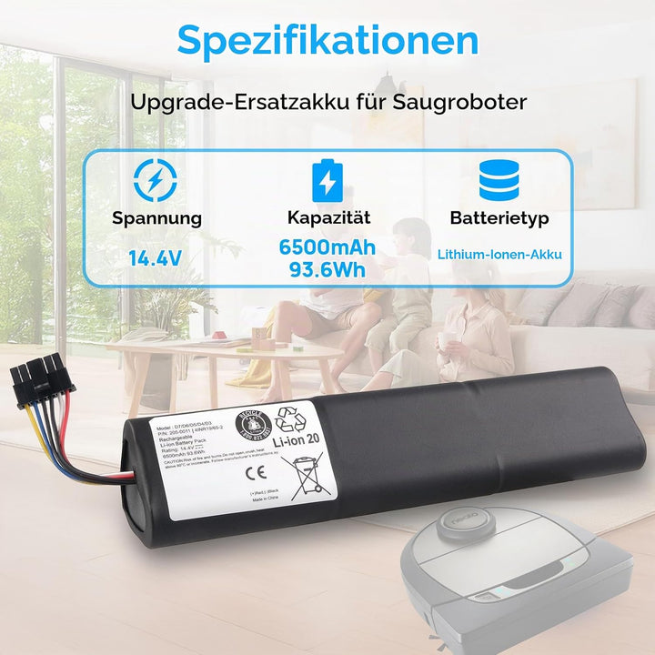 14,4 V 6500 mAh Akku Kompatibel mit Neato Botvac D3 D4 D5 D6 D7 D3+ D301 D303 D5+ D502 D503 D701 D70