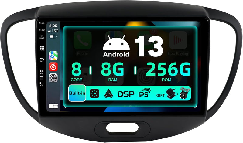 SXAUTO ¦ 8G+256G ¦ Android 12 IPS Autoradio für Hyundai I10 (2007-2013) - Eingebaut Carplay/Android