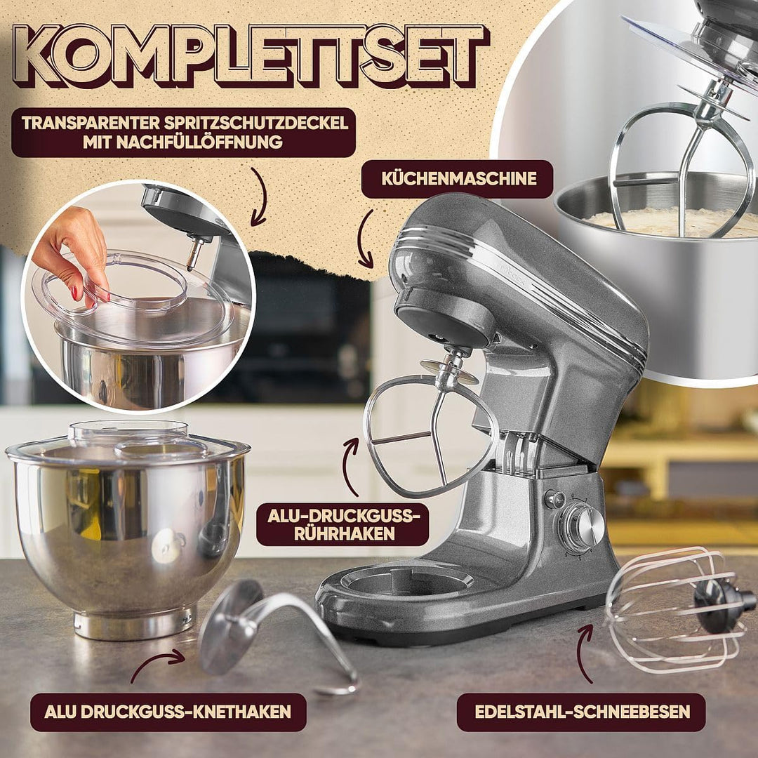 ProfiCook® Küchenmaschine zum backen | Knetmaschine 5L mit starkem 1200W Motor | Teigmaschine inkl.