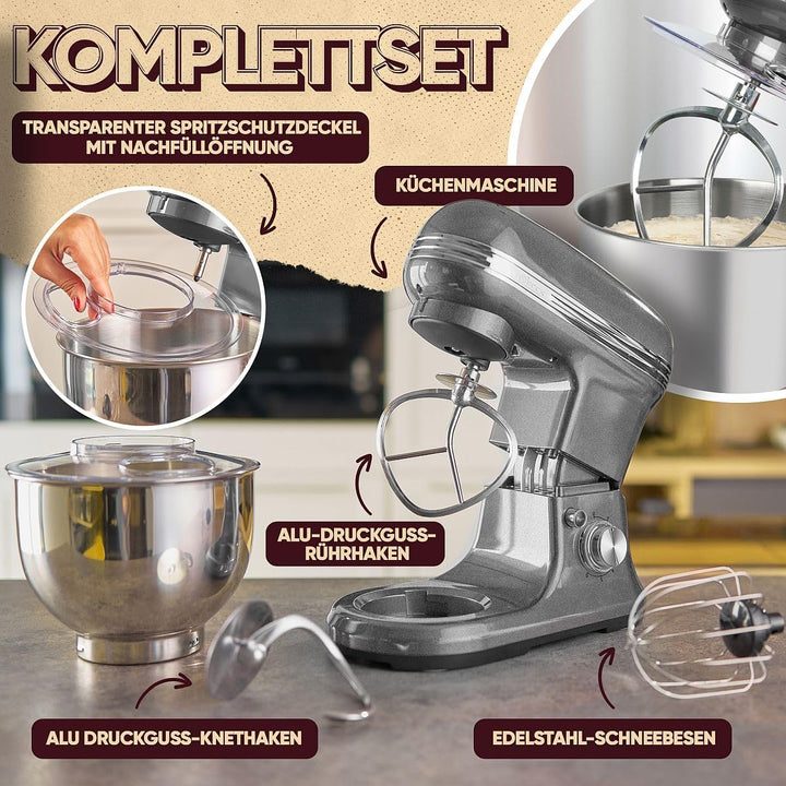 ProfiCook® Küchenmaschine zum backen | Knetmaschine 5L mit starkem 1200W Motor | Teigmaschine inkl.
