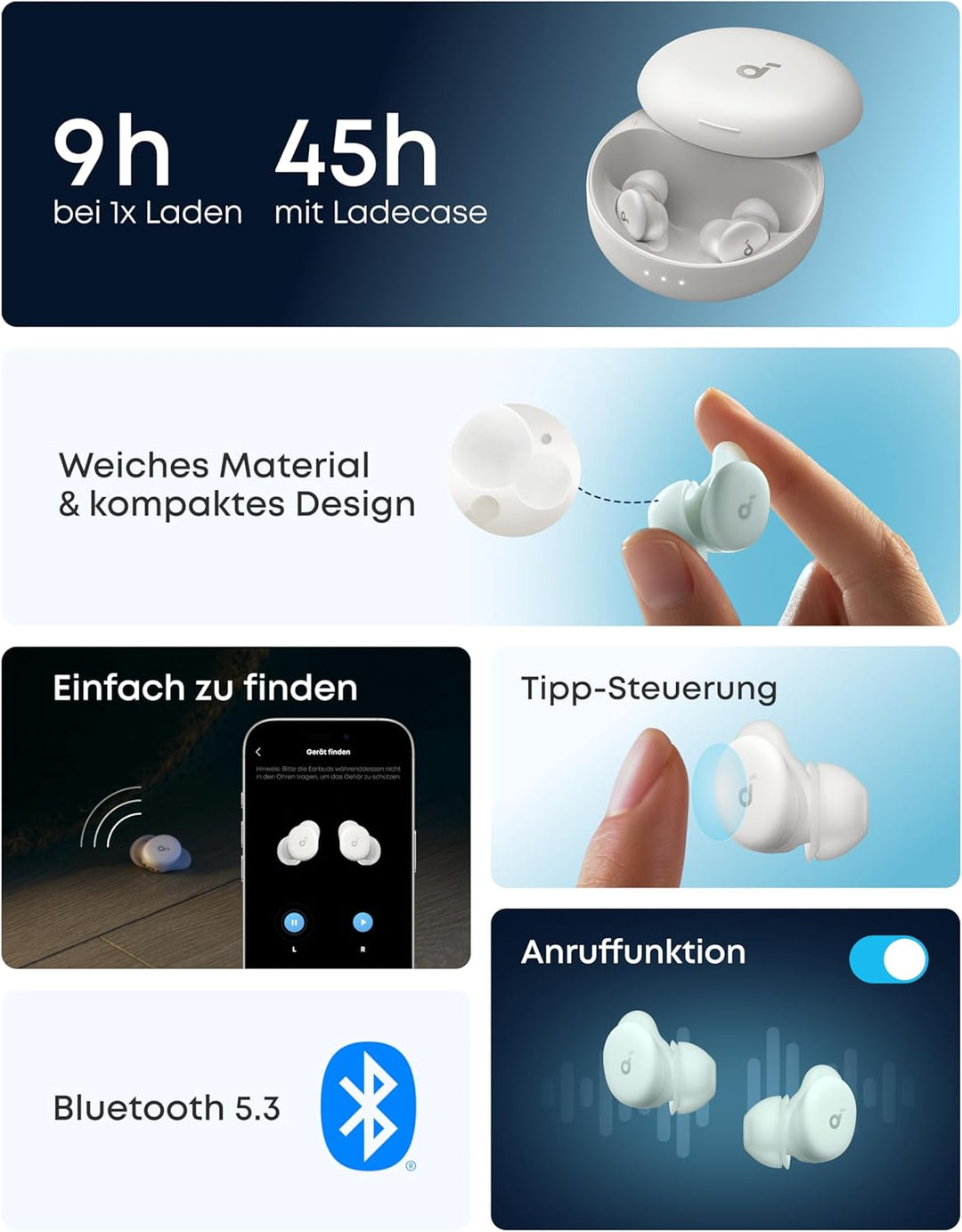 soundcore Sleep A30 von Anker, Schlafkopfhörer, Geräuschmaskierung, Bluetooth-Kopfhörer, adaptives S
