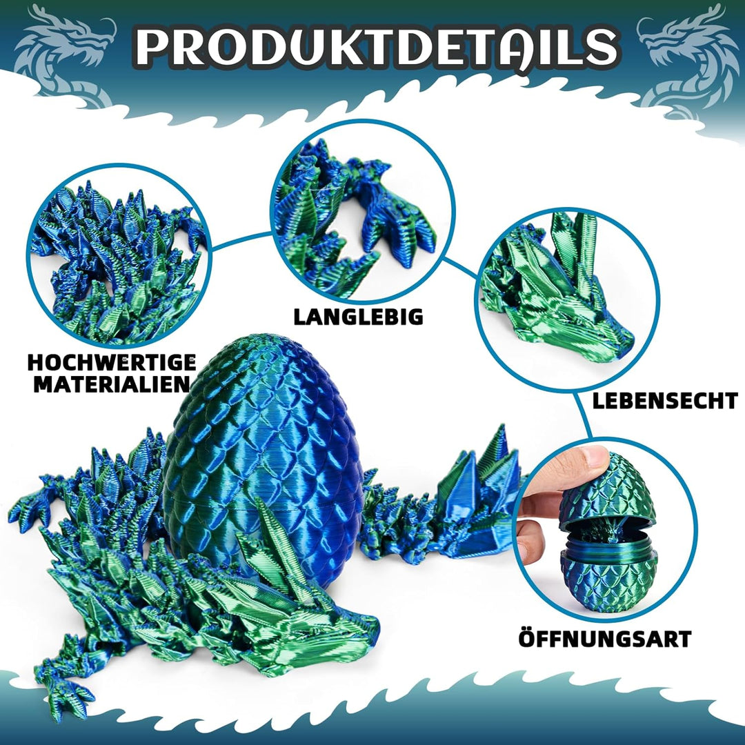 4er Set 3D Drachenei mit Drache – 13 cm bewegliche Gelenke Drachen spielzeuge, Kristall Drachen, Kin