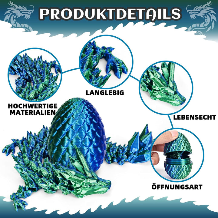 4er Set 3D Drachenei mit Drache – 13 cm bewegliche Gelenke Drachen spielzeuge, Kristall Drachen, Kin